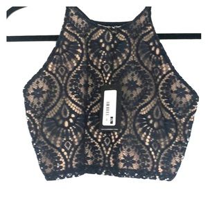 Navy lace overlay crop top